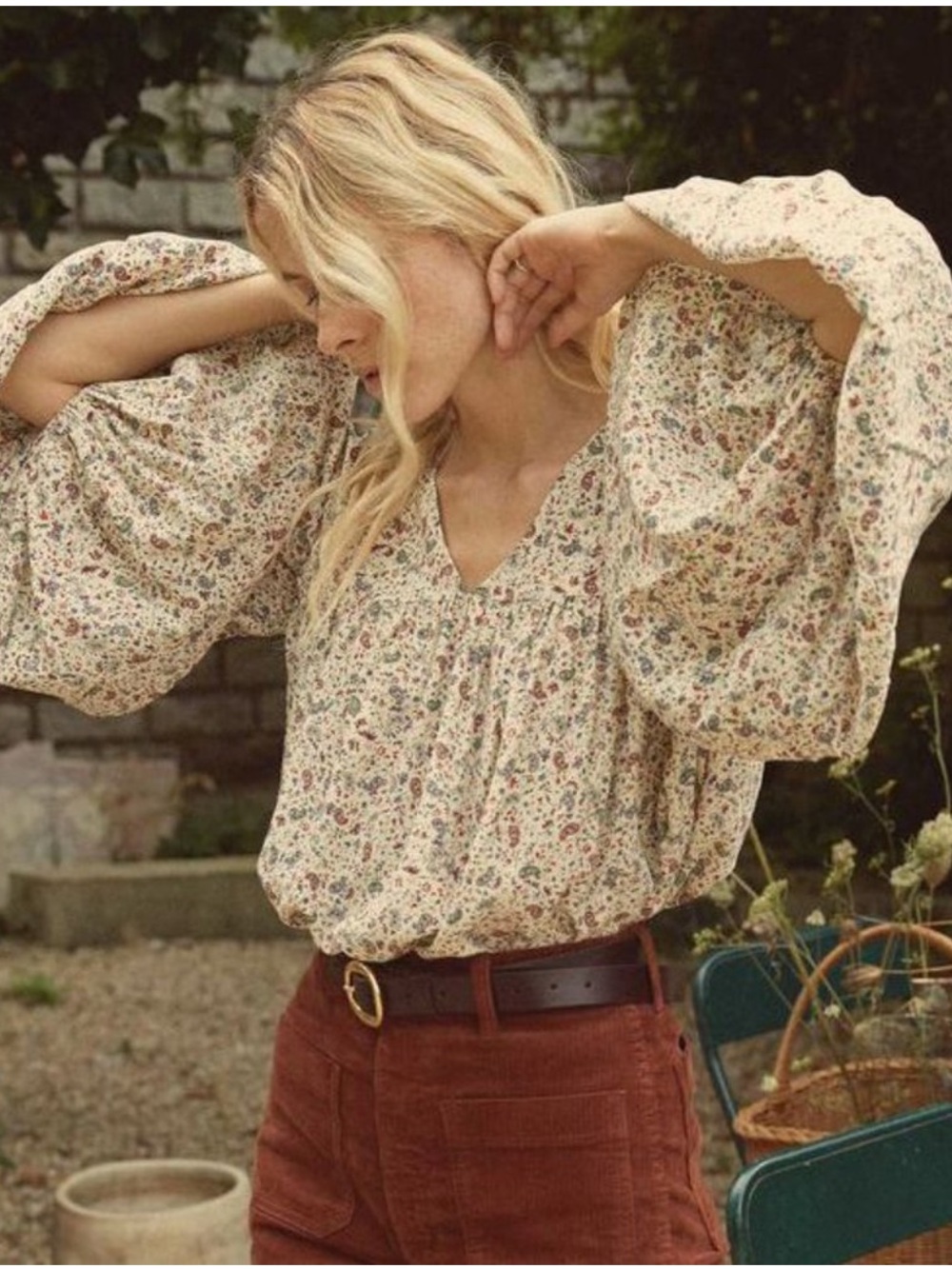 Doen Savona Saint Claude Paisley Top Blouse Cream Silk